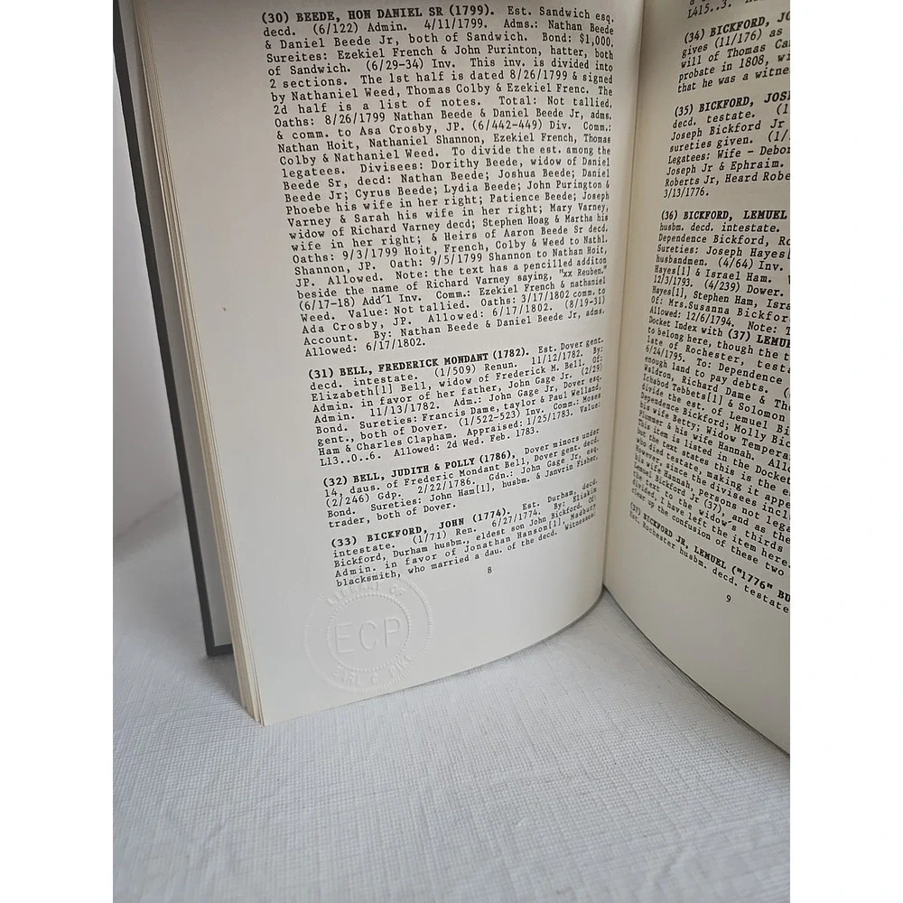 Strafford County New Hampshire Probate Records 1771 - 1799 History, Helen Evans